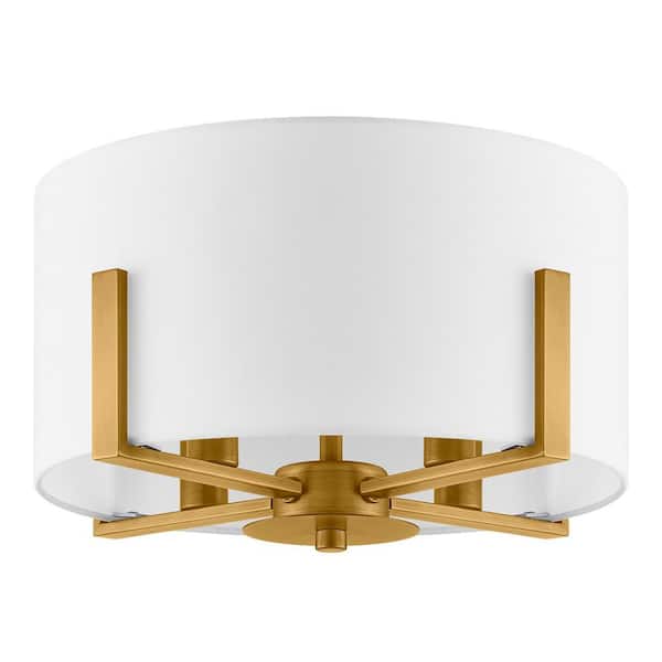 Home Decorators Collection Manhattan 4-Light Aged Brass Semi Flush Mount with White Drum Shade
