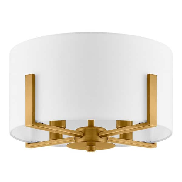 Manhattan 4-Light Aged Brass Semi Flush Mount with White Drum Shade