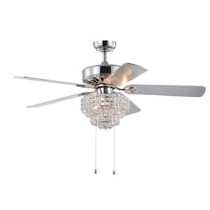 52 in. Smart Indoor Chrome Crystal Ceiling Fan with Integrated LED and Hand Pull Chain(Bulb Not Included)