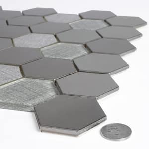 Enchanted Silver & Gray 12 in. x 12 in. Hexagon Stainless Steel & Glass Mosaic Wall Tile (28 Sq. Ft./Case)