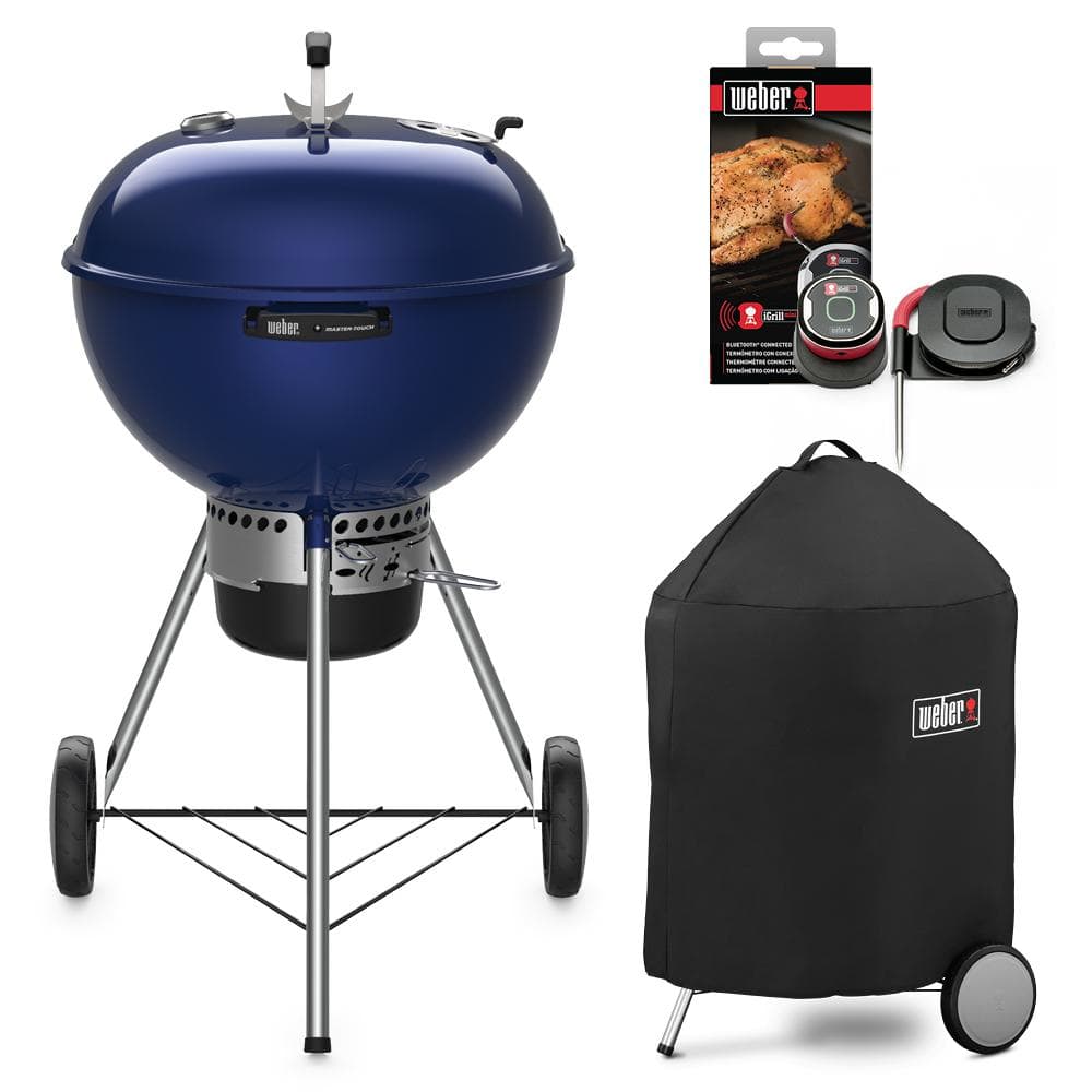 Master-Touch 22 in. Charcoal Grill in Deep Ocean Blue with Grill Cover and iGrill Mini Thermometer