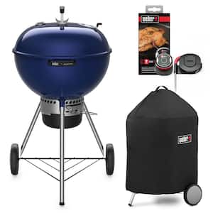 Master-Touch 22 in. Charcoal Grill in Deep Ocean Blue with Grill Cover and iGrill Mini Thermometer