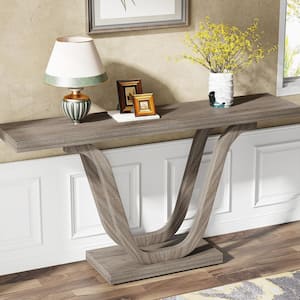 Catalin 55.1 in. Wood Rectangle Console Table, Farmhouse Sofa Table for Living Room, Gray