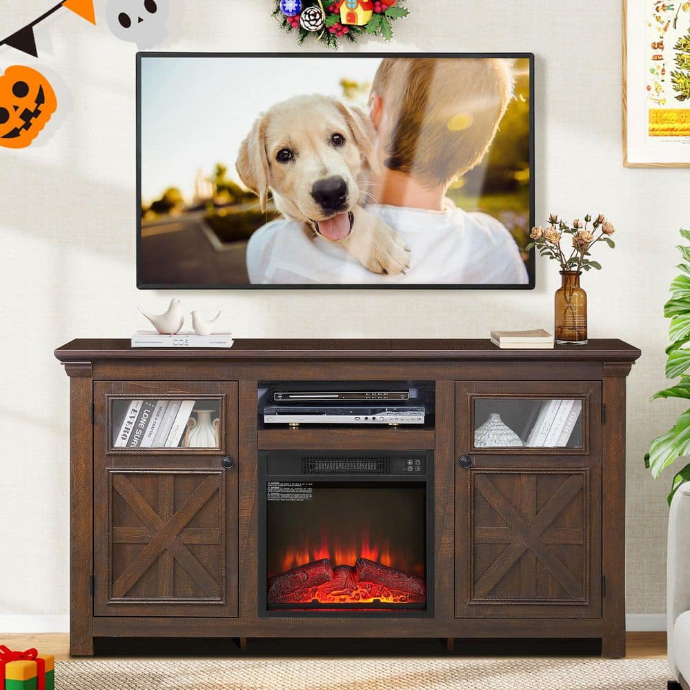 ToolCat 60 in. Freestanding TV Stand with 18 in. Fireplace insert