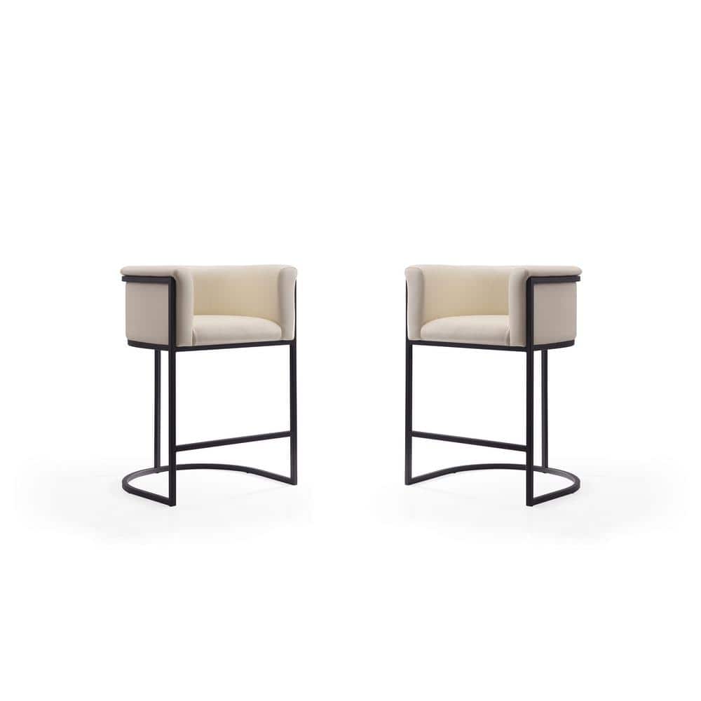 Cosmopolitan Cream and Black Metal Counter Height Bar Stools, Set of 2
