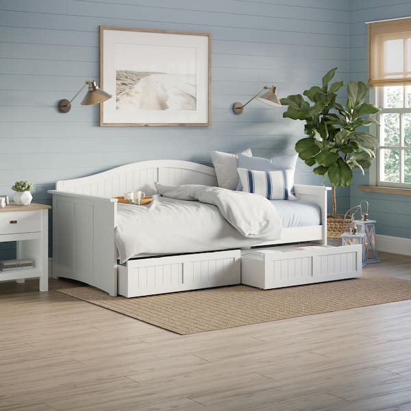 AFI Nantucket White Twin Solid Wood Daybed with Set of 2-Bed-Drawers