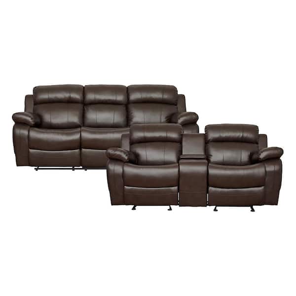 Lazzara Alamo 86.5 in. W. Pillow Top Arm Faux Leather Rectangle 2-Piece Manual Reclining Sofa Set in Brown