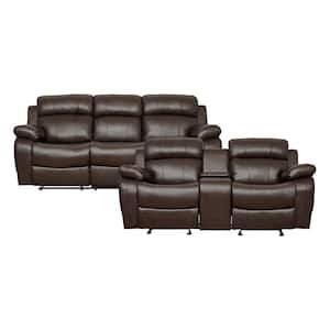 Alamo 86.5 in. W. Pillow Top Arm Faux Leather Rectangle 2-Piece Manual Reclining Sofa Set in Brown