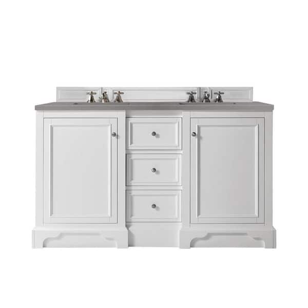 James Martin Vanities De Soto 61.3 in. W x 23.5 in. D x 36.3 in. H Bathroom Vanity in Bright White with Grey Expo Quartz Top