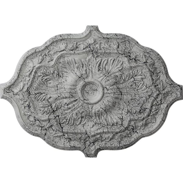 Ekena Millwork 36 in. W x 26 in. H x 1-1/2 in. Pesaro Urethane Ceiling Medallion, Ultra-Pure White Crackle, Ultra Pure White Crackle