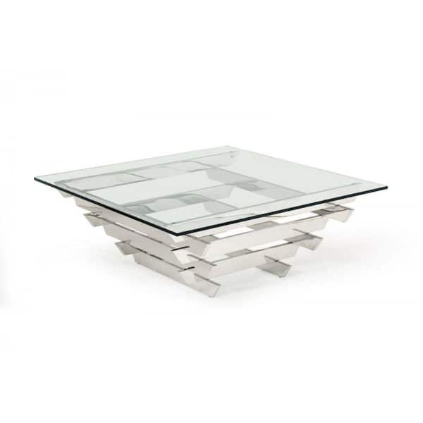Benjara 39 in. Silver and Clear Square Glass Top Coffee Table