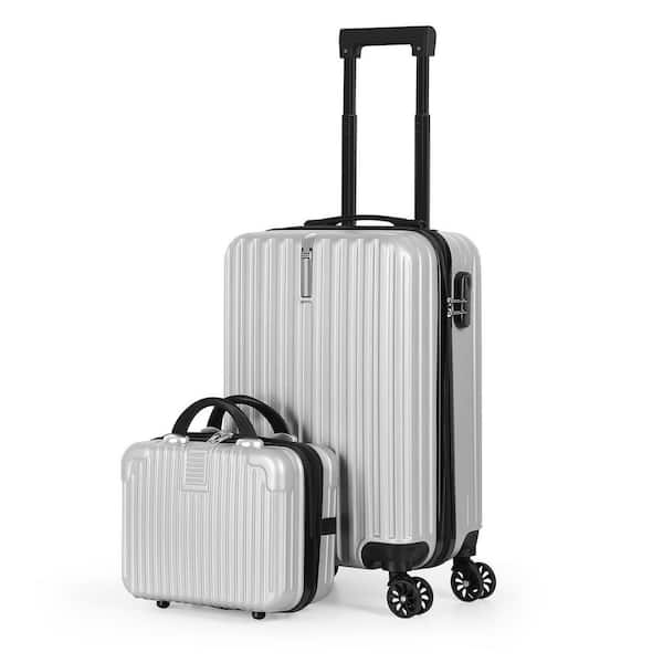 2-Piece ABS Hardside Luggage Set, 20 in. Spinner Carry-On Suitcase with 14 in. Cosmetic Case and Built-In Lock, Silver
