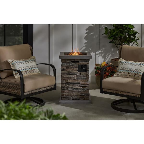 Home Decorators Collection 19.5in. W 40000 Btu Envirostone Brown (MGO) Propane Outdoor Fire Columnwith Lava Rocks