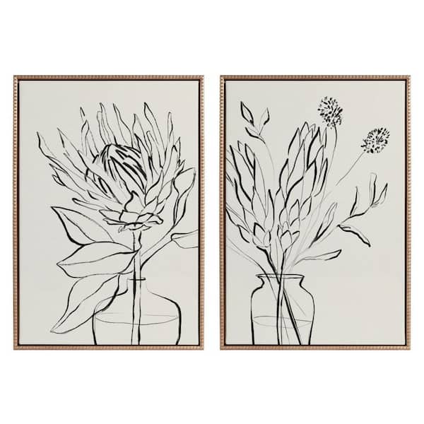 Kate and Laurel Sylvie "Protea Sketch 1 and 2 Black and White" by Sara Berrenson 2-Piece Framed Art Print 23 in. x 33 in.