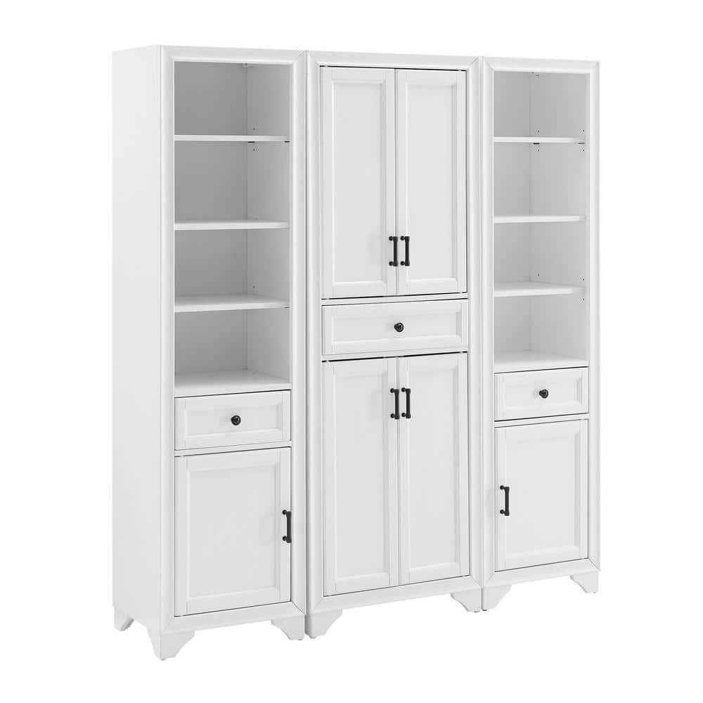 Distressed White 3-Piece Kitchen Pantry Storage Cabinet Set