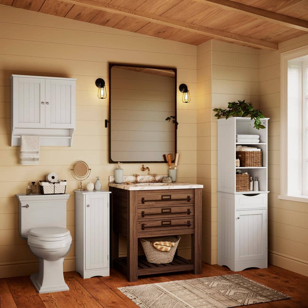 White Slim Bathroom Storage Cabinet with Adjustable Shelves