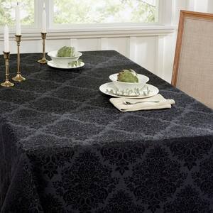 Lexington 160 in. W x 70 in. L Black Damask Cotton Blend Tablecloth
