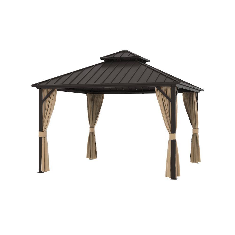 12 ft. x 12 ft. Double Top Steel Hardtop Gazebo, Outdoor Patio Aluminum Frame Pavilion with Curtains and Netting price history on PriceWatchPro
