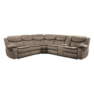 Austin 118 in. Straight Arm 3-piece Microfiber Reclining Sectional Sofa in Brown with Right Console