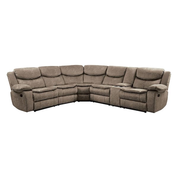Unbranded Austin 118 in. Straight Arm 3-piece Microfiber Reclining Sectional Sofa in Brown with Right Console