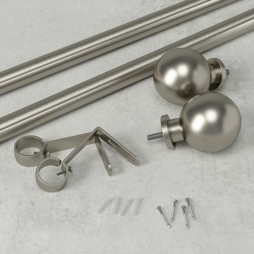 Silver Nickel Adjustable Curtain Rod with Ball Finials