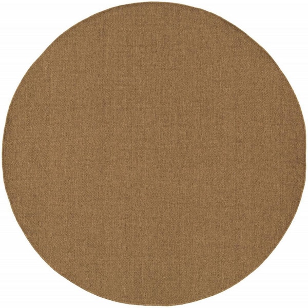 Tan 8 ft. x 8 ft. Loomed Polypropylene Round Indoor/Outdoor Area Rug