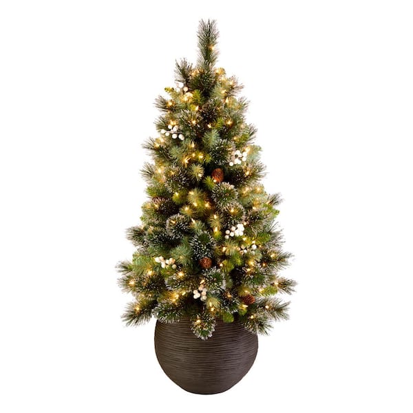 4 ft. Glittery Crestwood Spruce Entrance Artificial Christmas Tree Pre-Lit with Clear Lights