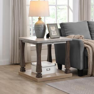 24 in. Mid-Century Light Grey Square MDF End Table Wood Side Table with 2-Tier Storage Shelf for Living Room