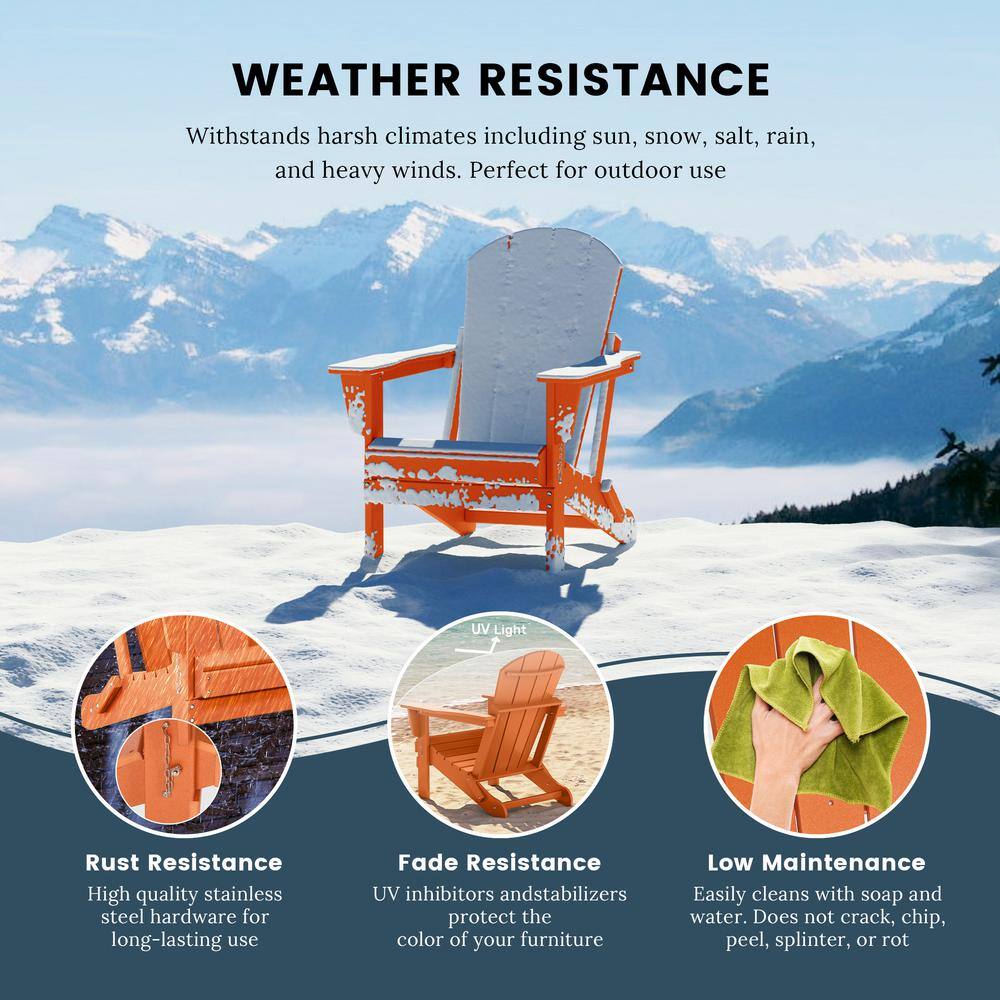 Orange HDPE Folding Adirondack Chairs Set of 2