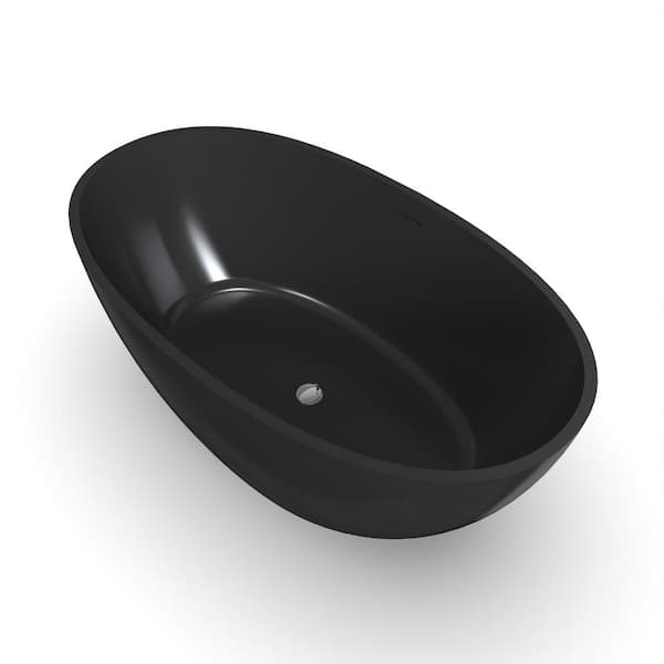 55 in. x 30.7 in. Solid Surface Freestanding Soaking Bathtub with Center Drain in Matte Black Finish
