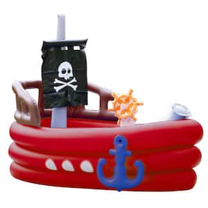90.5 in. L x 68 in. H x 45 in. W Red Pirate Boat Inflatable Sprinkler Play Center with Pump