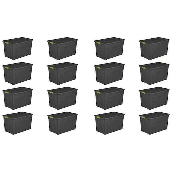 Sterilite 50 Gal Rugged Industrial Stackable Storage Tote w/ Lid, Black, 9 Pack