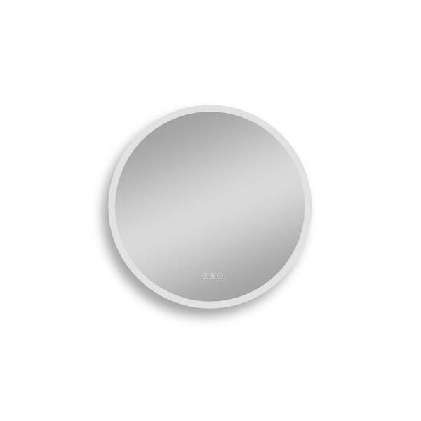 24 in. W x 24 in. H LED Round Framed Silver Wall Mirror AM1215D164