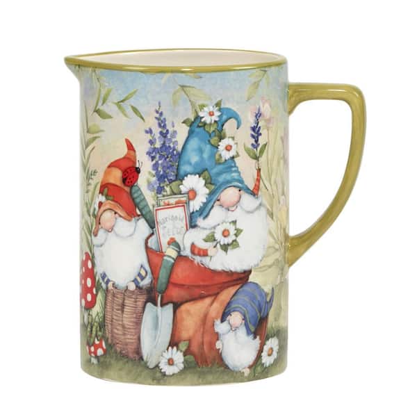 Certified International Garden Gnomes 76.69 fl.oz. Assorted Colors Earthenware Pitcher