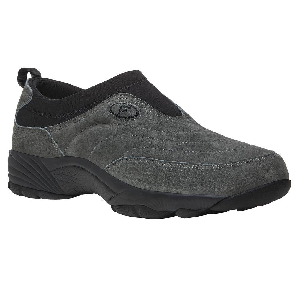 Propet Men's Wash \u0026 Wear Slip-On II Suede, Pewter Suede