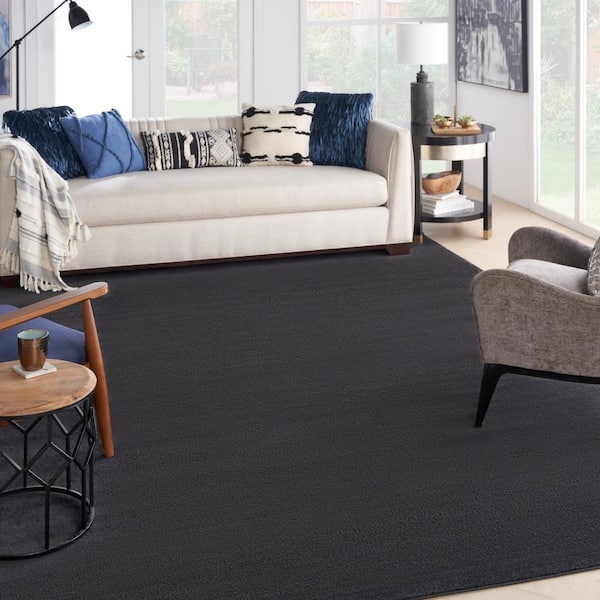 Essentials 12 ft. x 15 ft. Black Solid Contemporary Indoor/Outdoor Patio Area Rug