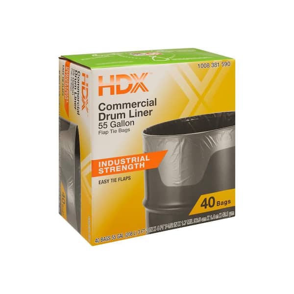 55 Gal. Clear Heavy-Duty Trash Bags Flap Tie Drum Liner (40-Count)