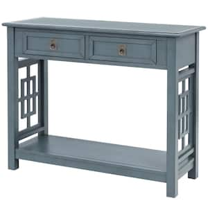 Costway 39 In. Navy 31 In. Rectangle 3-tier Wood Console Table X-design 