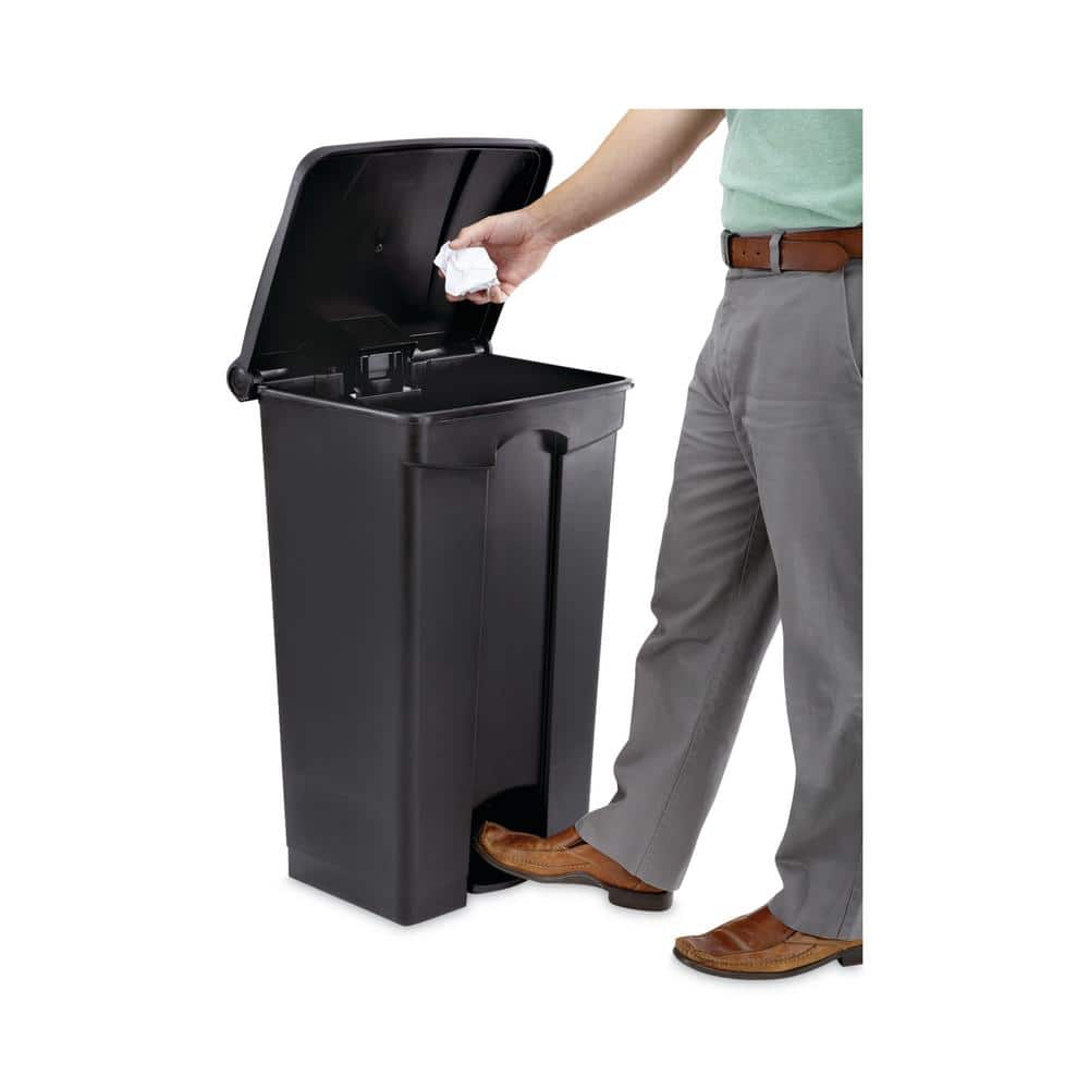 Large Black Plastic Step-On Trash Can, 23 Gallon