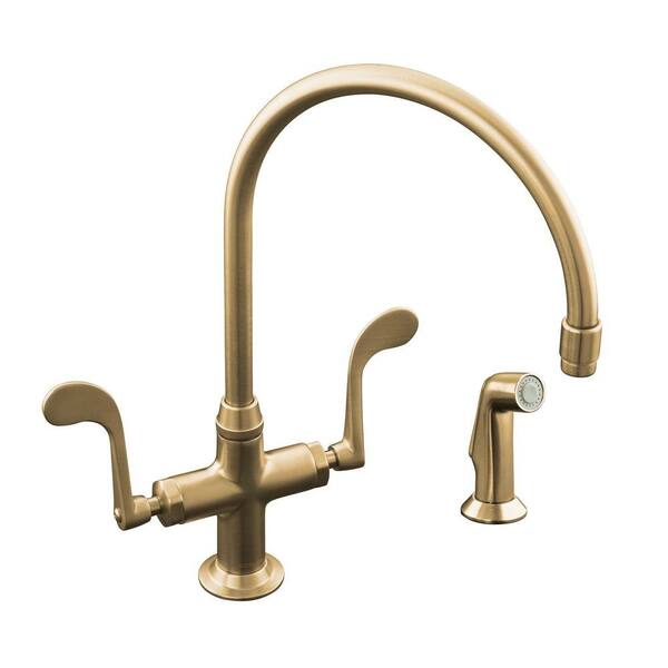 KOHLER Essex 2-Handle Standard Kitchen Faucet with Side Sprayer in Vibrant Brushed Bronze