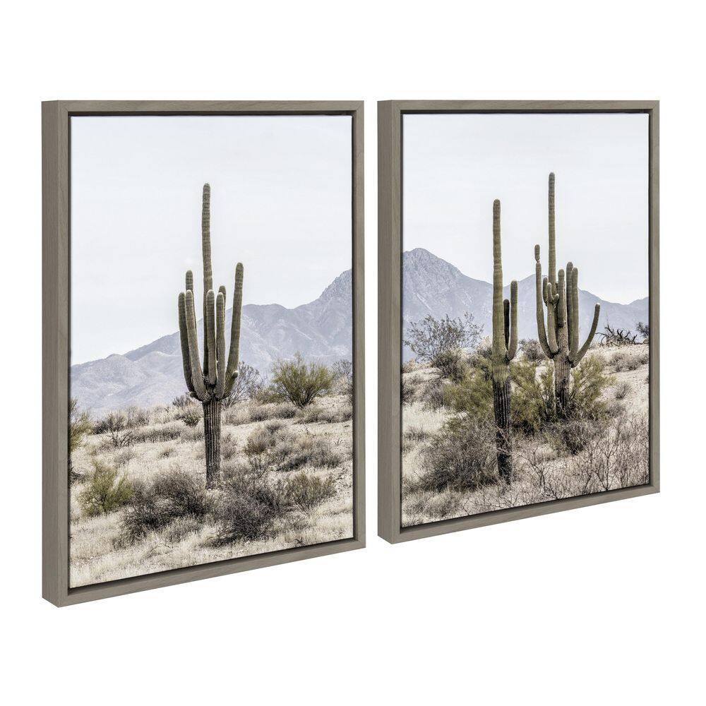 Tall Saguaro Cacti Desert Mountain Gray Framed Canvas Art Set