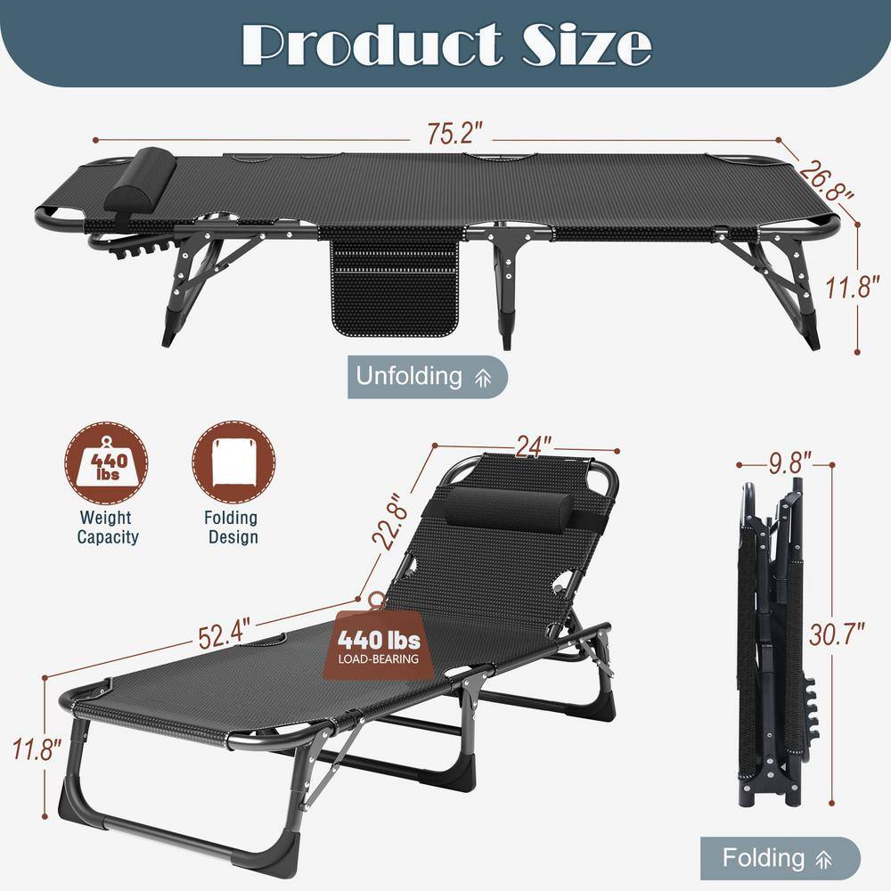 Adjustable Steel Chaise Lounger with Cushions and Pillow
