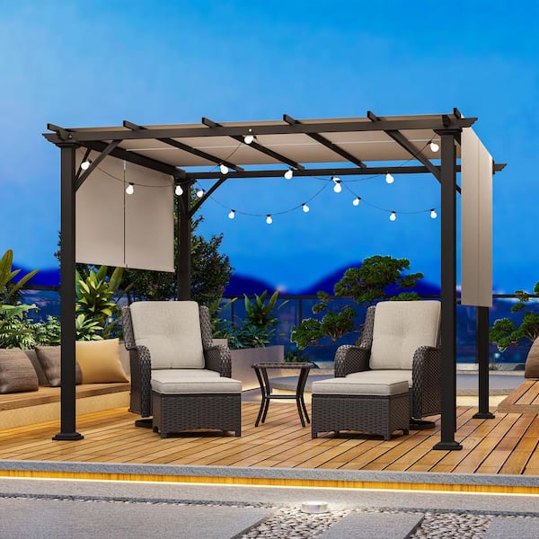 10 ft. x 10 ft. Steel Outdoor Patio Gazebo with Beige Shade Canopy