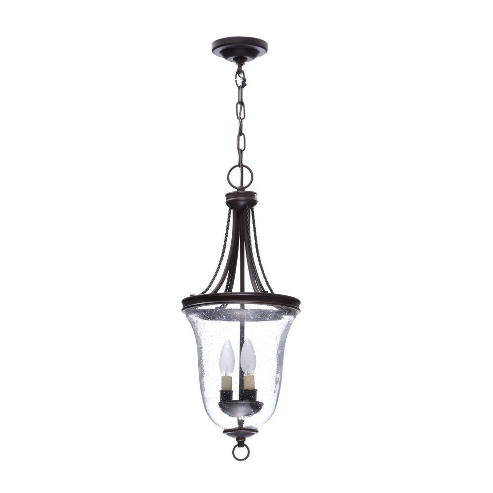 Antique Bronze Seeded Glass 3-Light Pendant