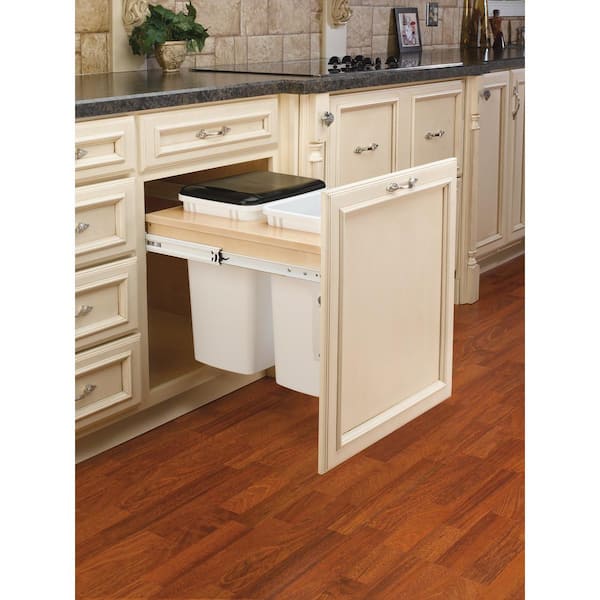 Costway Wooden Kitchen Trash Cabinet Tilt Out Bin Holder with Drawer &  Storage Shelf Gray