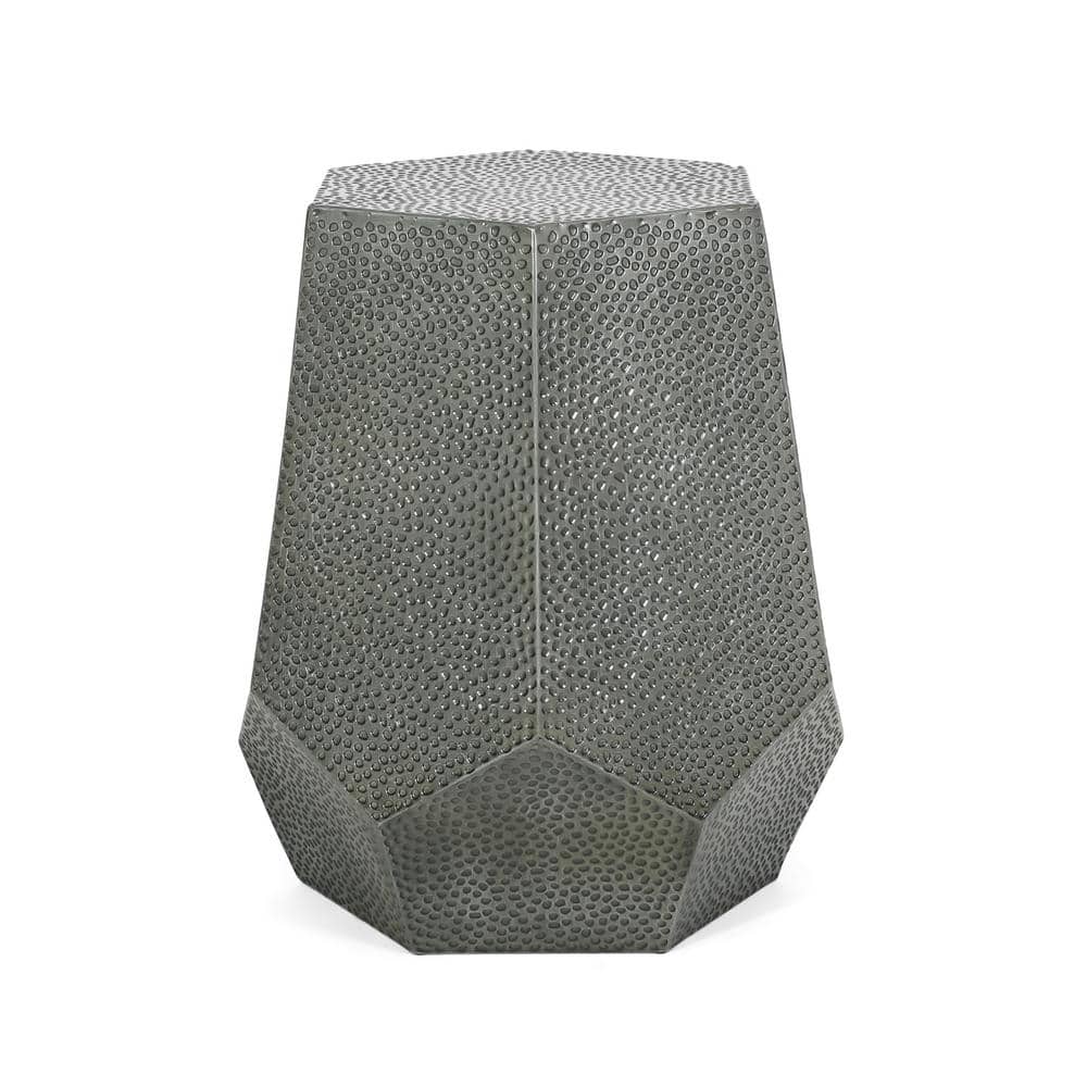 Metal Modern Hammered Iron Geometric Side Table, Brushed Antique Silver