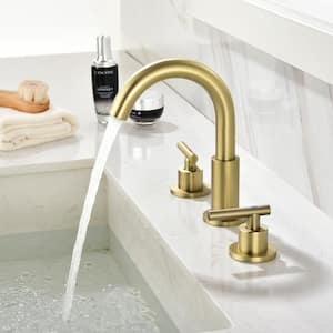 Dowell 8 in. Widespread 2-Handle High-Arc Bathroom Faucet with Pop-up Drain in Brushed Gold