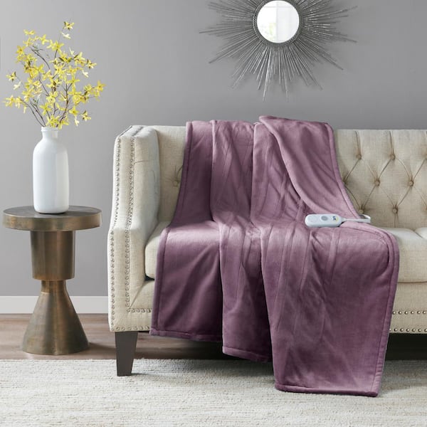 Serta Plush Heated Purple Plush Electric Throw Blanket