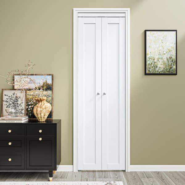 24 in. x 80 in. Solid Core Composite MDF Bi-fold Door + French Style Pivot Hardware (1-Lite White Finish)