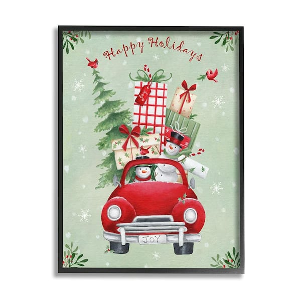 Stupell Industries Holiday Stacked Gift Car by Emma Leach 1 Piece Framed Graphic Print Travel Poster Art Print 14 in. x 11 in.